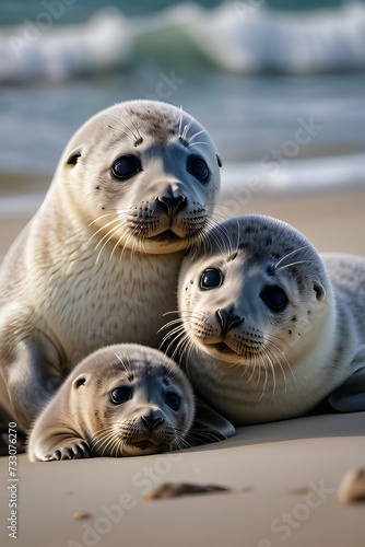 Baby seals on the beach created  © Putri182