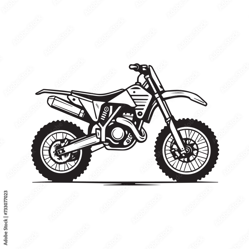 Motocross bike in cartoon, doodle style . Image for t-shirt, web, mobile apps and ui. Isolated 2d vector illustration in logo, icon, sketch style, Eps 10, black and white. AI Generative