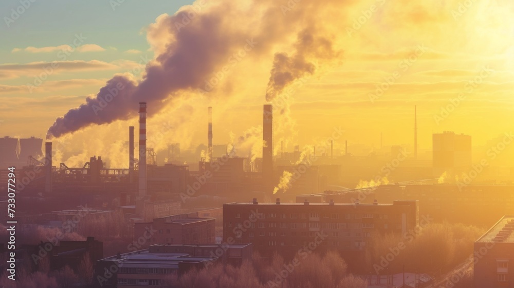 Urban factories and smoking chimneys. Environmental pollution problem. Smoke-polluted industrial city. Depressive urbanism Urban factories and smoking chimneys. Environmental pollution problem. Smoke-polluted industrial city. Depressive urbanism
