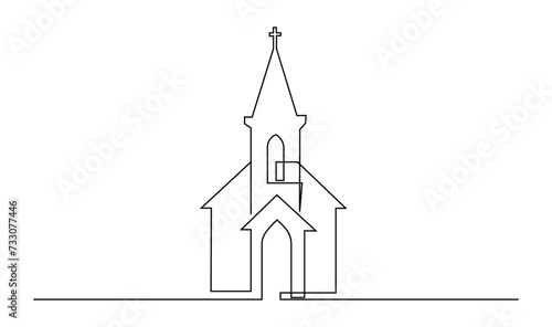 Church One line drawing isolated on white background template