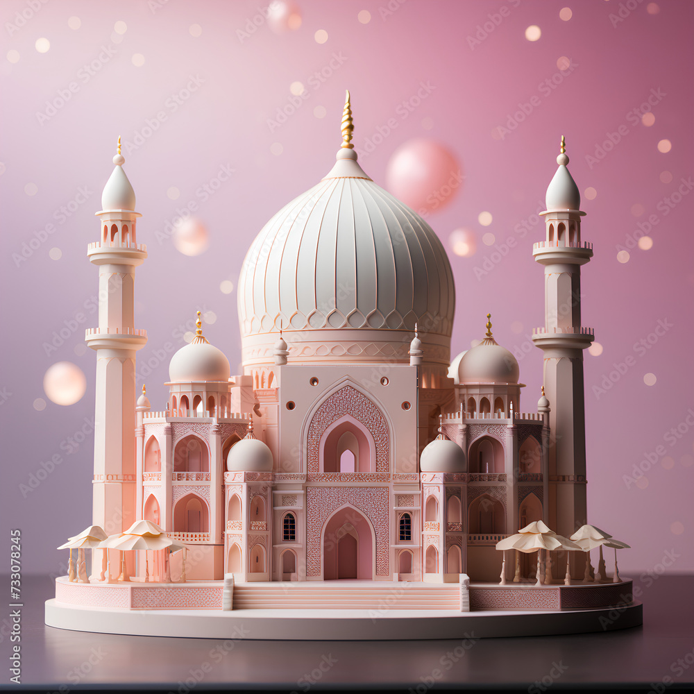 Beautiful mosque during Ramadan in pastel colors