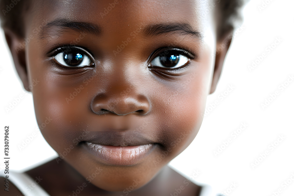 Closeup portrait of cute African American baby toddler isolated on white background Closeup portrait of cute African American baby toddler isolated on white background