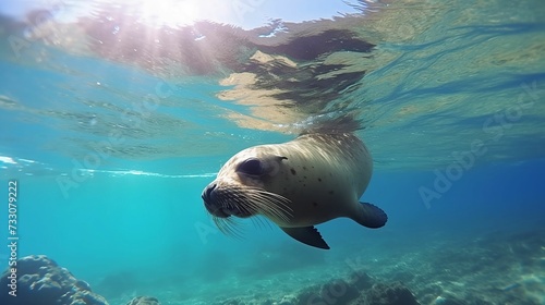 AI generated sea lion swimming in water © Wirestock