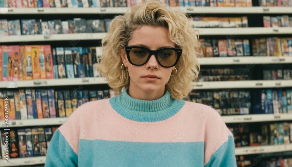 An AI illustration of a person with sunglasses standing in a library shelf next to books An AI illustration of a person with sunglasses standing in a library shelf next to books