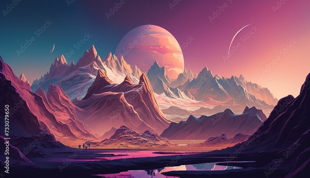 Φωτογραφία AI generated illustration of a surreal vista featuring a rocky terrain and dista