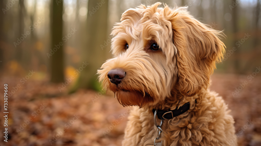 Golden doodle with a curly coat