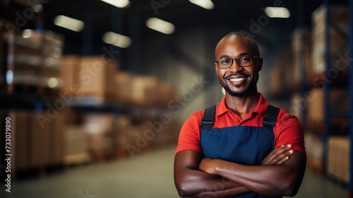 With a composed stance, the warehouse worker oversees the flow of goods within the warehouse.