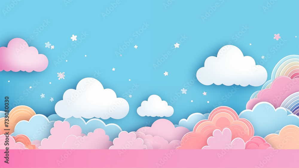cute cloud scape paper cut background