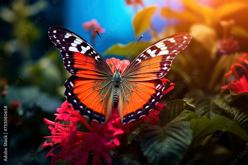 butterfly on a flower with blur background with generative ai