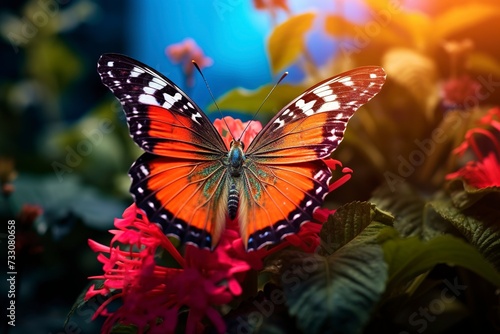 butterfly on a flower with blur background with generative ai © ImronDesign