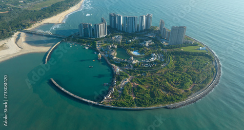 Aerial view of artificial island landscape