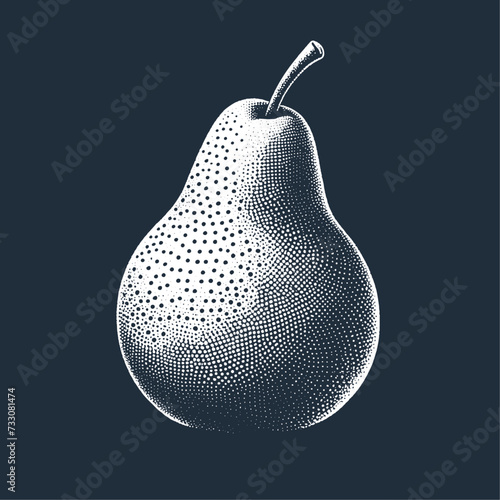 Pear. Vintage stipple engraving vector illustration on dark background.