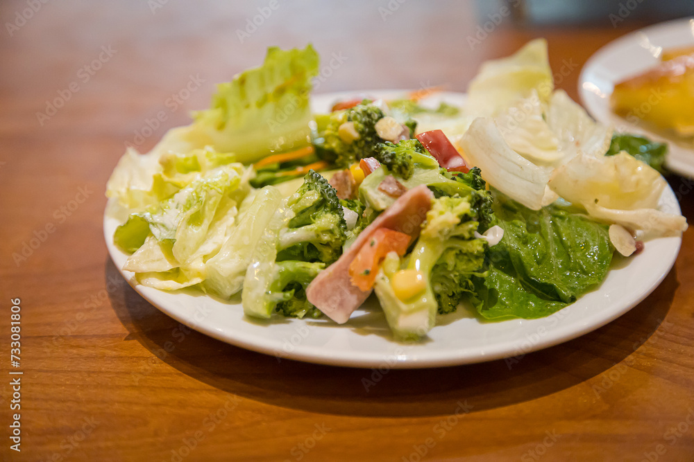 Mix of vegetables salad in a ceramic plate Mix of vegetables salad in a ceramic plate
