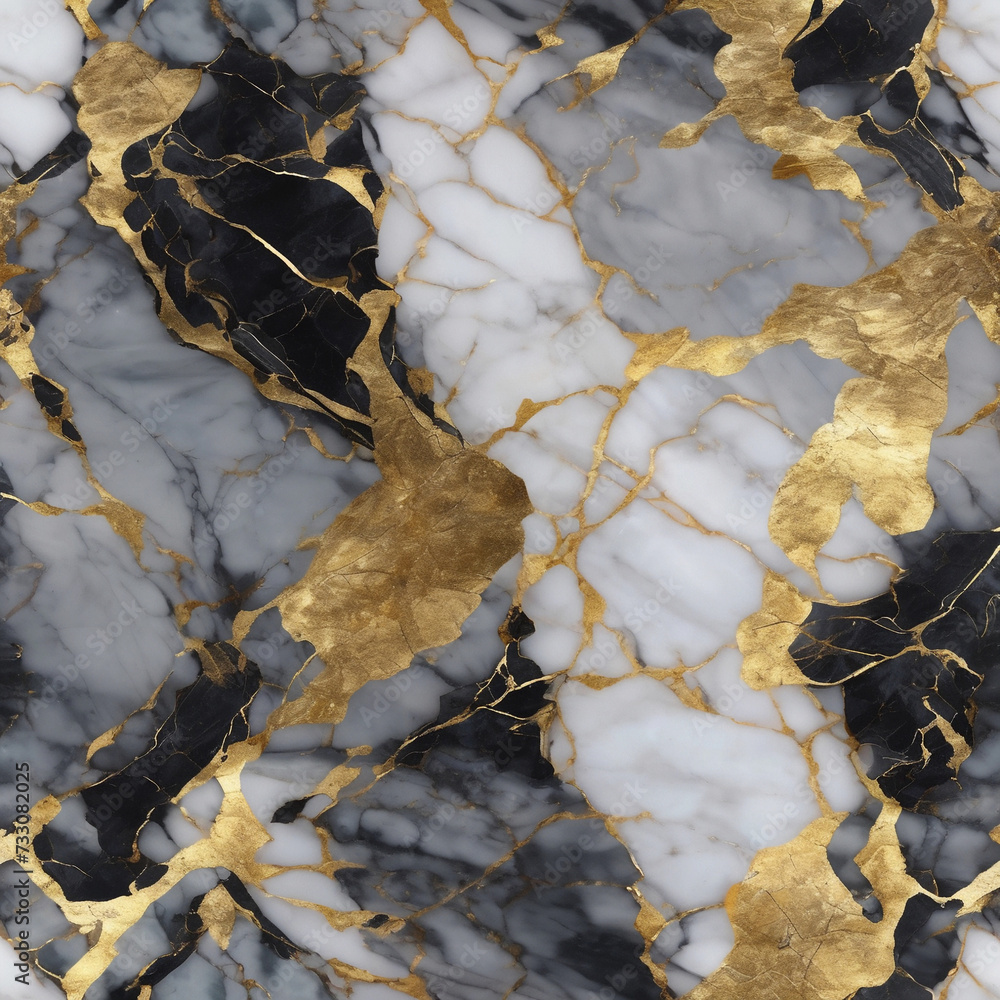 Gold and white Patterned natural of Black marble texture background.