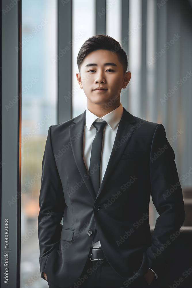 suit and tie. design for business man ad, office worker. a recruitment or magazine ad for HR or manager, business man near window. chinise, japanese, korean. ceo, asian, manager or lawyer. suit and tie. design for business man ad, office worker. a recruitment or magazine ad for HR or manager, business man near window. chinise, japanese, korean. ceo, asian, manager or lawyer.