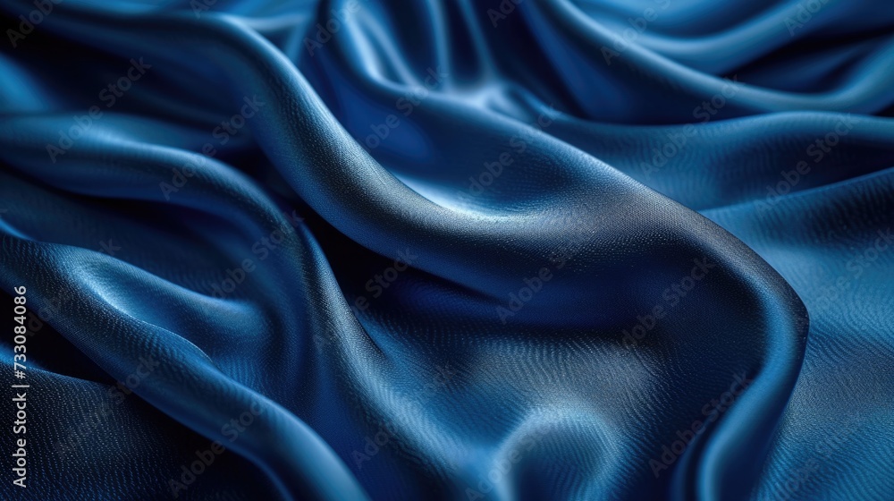 Fototapeta premium Classic Blue silk fabric, highlighting its luxurious texture and vibrant shimmer, rich color and smooth surface.