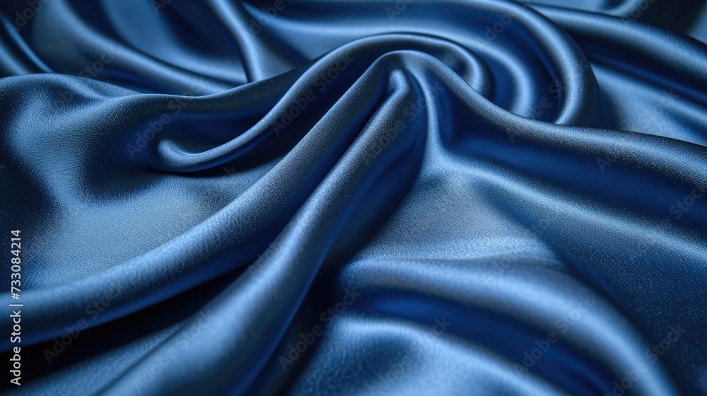 Fototapeta premium Classic Blue silk fabric, highlighting its luxurious texture and vibrant shimmer, rich color and smooth surface.
