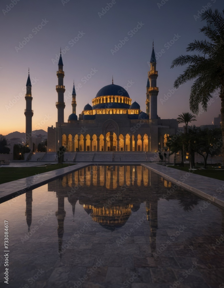 Fototapeta premium Cosmic Elegance: Arabic Mosque Awash in Celestial Splendor