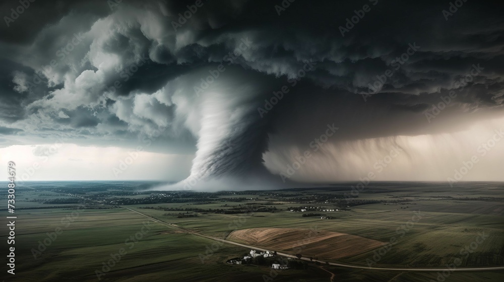 AI generated illustration of a powerful tornado nearing a rural farm ...