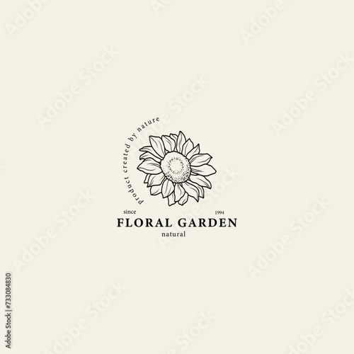 Line art sunflower flower logo