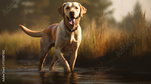Labrador retriever with a wagging tail