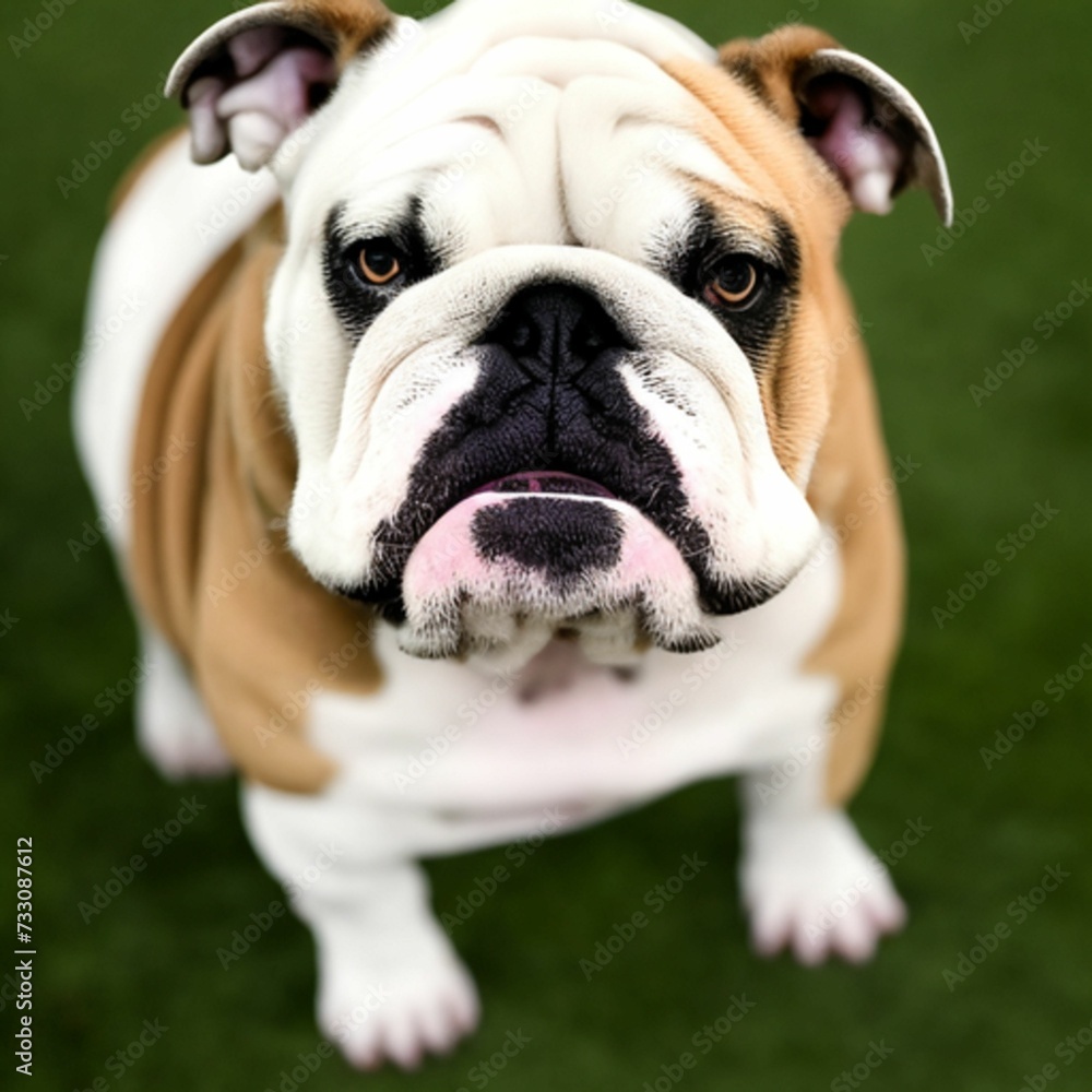 Fototapeta premium AI generated bulldog standing on grass