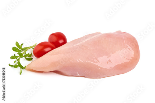 Raw chicken breast, isolated on white background.