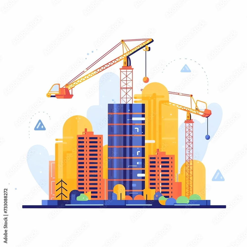 Obraz premium AI generated illustration of construction cranes atop a cityscape skyline