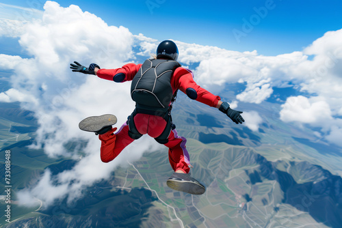 Adrenaline Rush, Skydiver in Freefall Over Patchwork Landscape