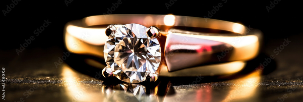 A beautiful gold engagement ring with a diamond A beautiful gold engagement ring with a diamond