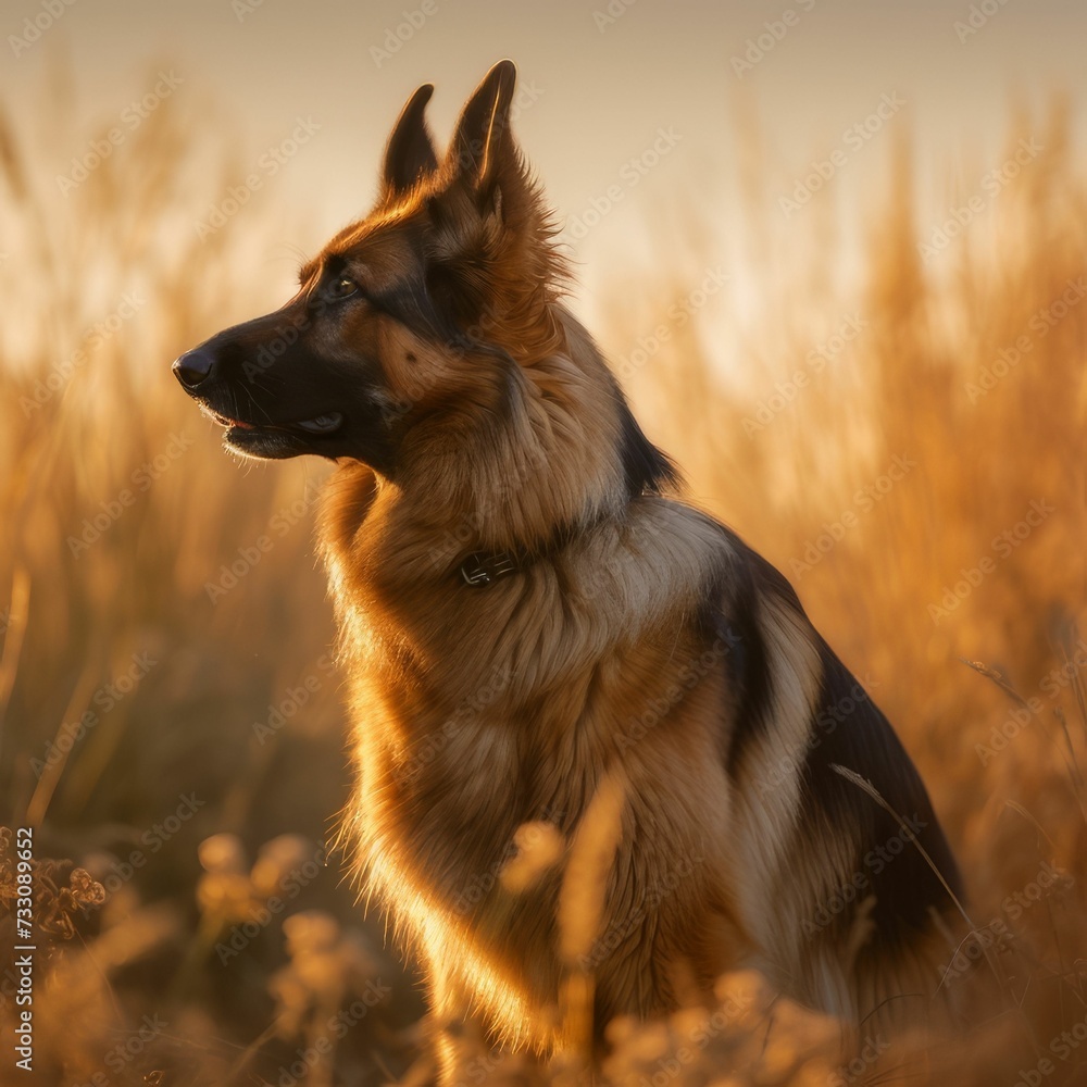 AI generated German Shepherd Dog against blurred background AI generated German Shepherd Dog against blurred background