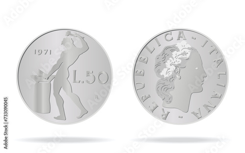 50 Italian Lira front and back. Vector illustration on a white background is made in 3D style