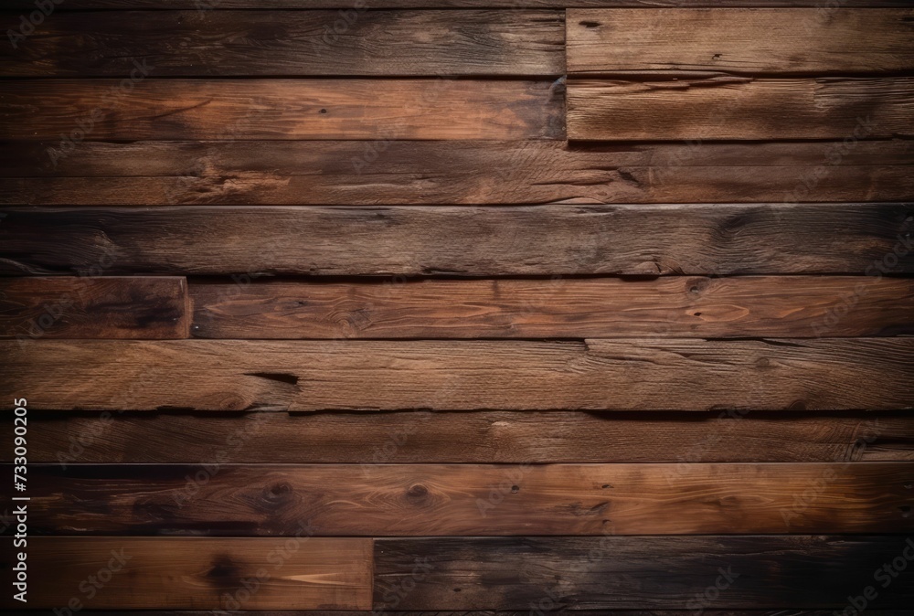 Dark brown wooden wall panels illuminated by soft light. AI-generated. - obrazy, fototapety, plakaty 