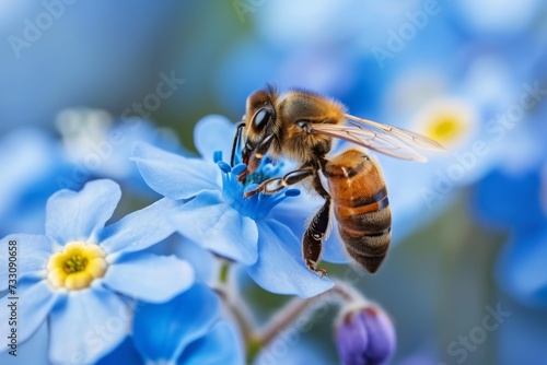 Bee Resting on Top of a Blue Flower