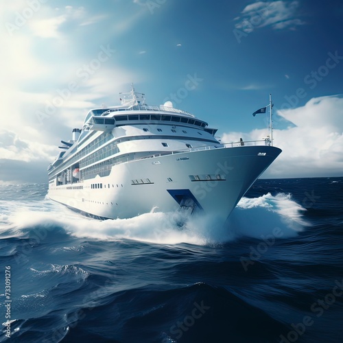 A beautiful cruise ship yacht of sea stormy ocean, Generative ai.