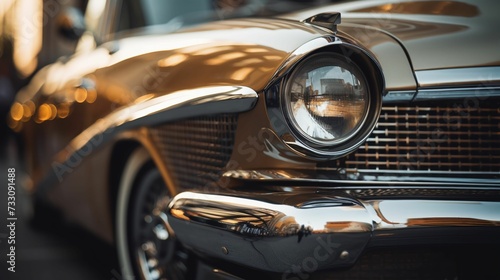 the front end of a classic car in the evening sun © Wirestock