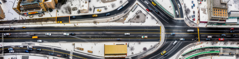 Congested traffic aerial view of many cars