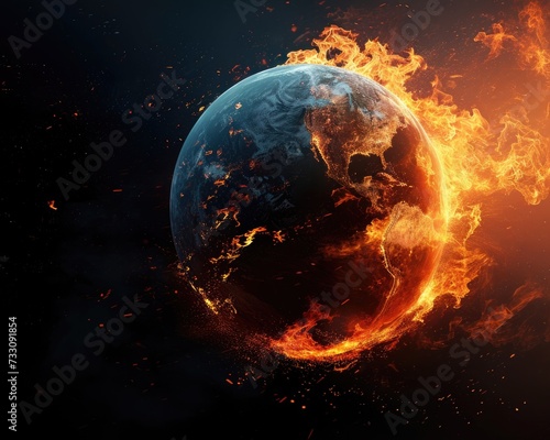 Inferno Earth  Burning Globe Illustrating Environmental Destruction