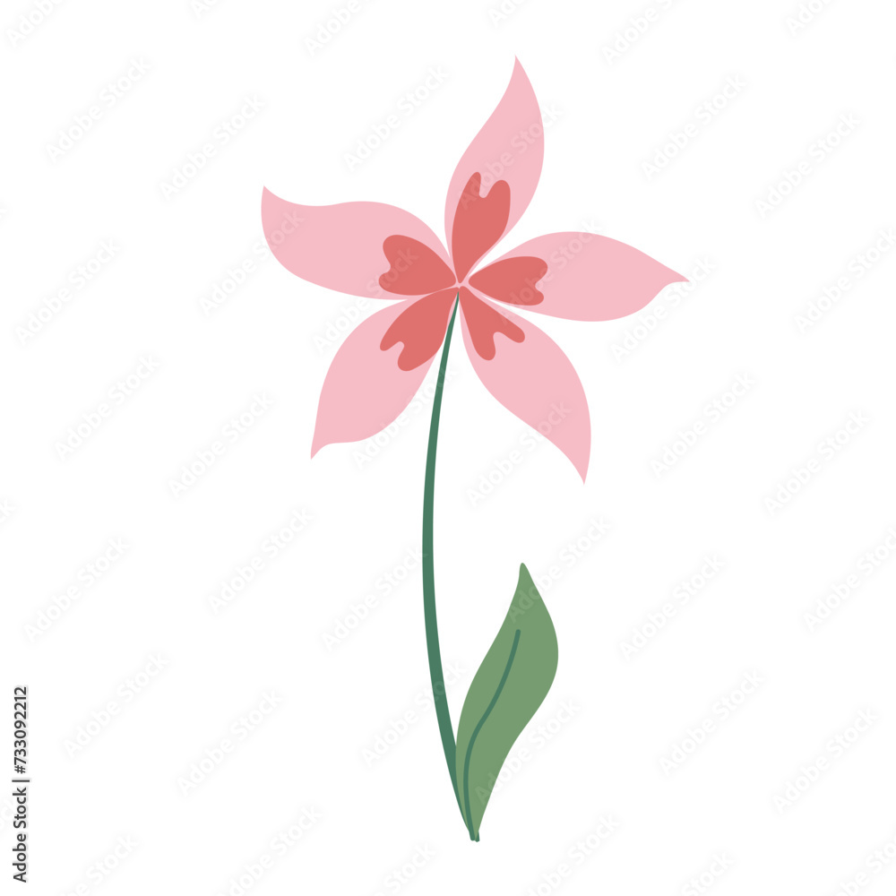 Beautiful light pink flower isolated on white background. Vector graphics. Artwork design element. Cartoon design for poster, icon, card, logo, label.
