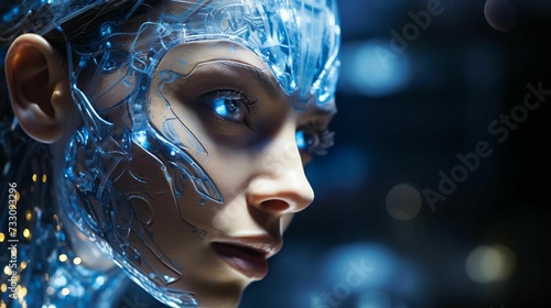 AI generated illustration of a robotic female portrait