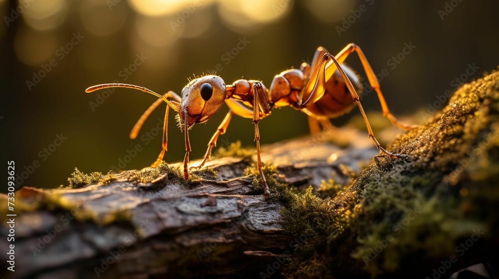 Closeup of an ant perched atop the gnarled bark of a tree, AI-generated. Closeup of an ant perched atop the gnarled bark of a tree, AI-generated.