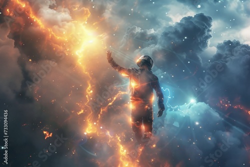 Man Standing in the Middle of a Cloud Filled Sky