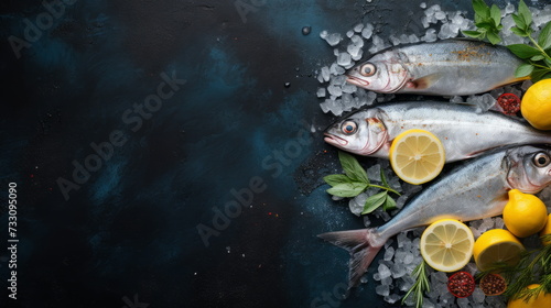 Fresh Mackerel on Ice: Raw Fish with Lemon and Herbs Ready for Cooking