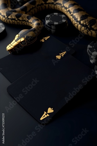 a game is shown 1707 black cards with gold snake design photo