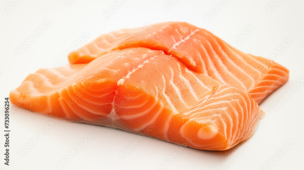 Fresh raw salmon fillet and steak, isolated on white background Fresh raw salmon fillet and steak, isolated on white background