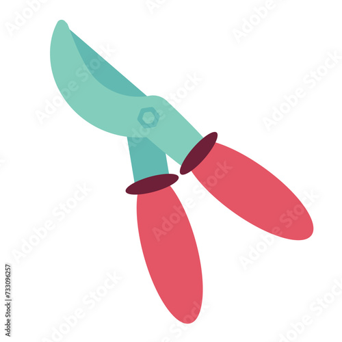 Garden pruner. Healthy grass in wooden box. Vector illustration. Gardening, plants. Colored illustration. Cartoon design for poster, icon, card, logo, label