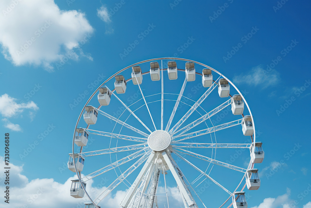 Ferris wheel against a clear blue sky symbolizes fun and leisure, AI Generative.
