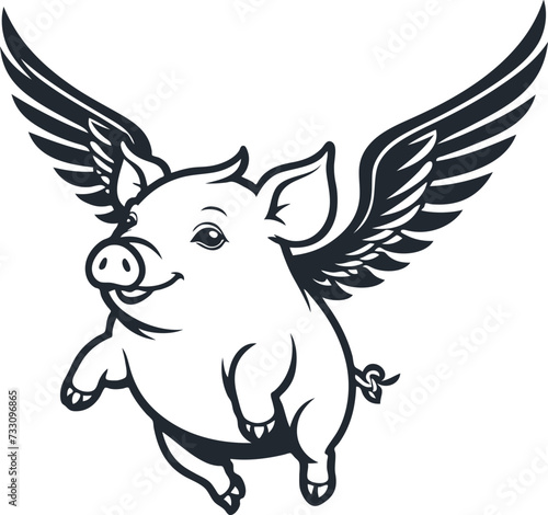 Flying pig with wings, vector illustration