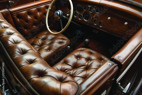 Brown Leather Car With Steering Wheel