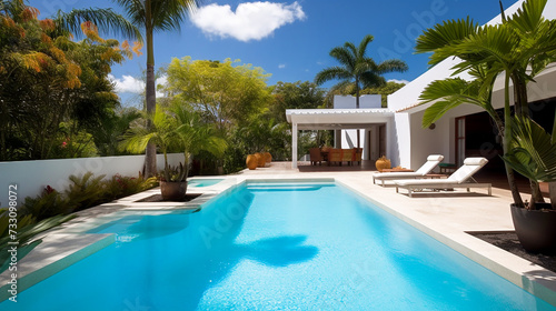 A cozy retreat, a luxurious contemporary style villa with a large swimming pool. Cozy solitude, relaxation, vacation